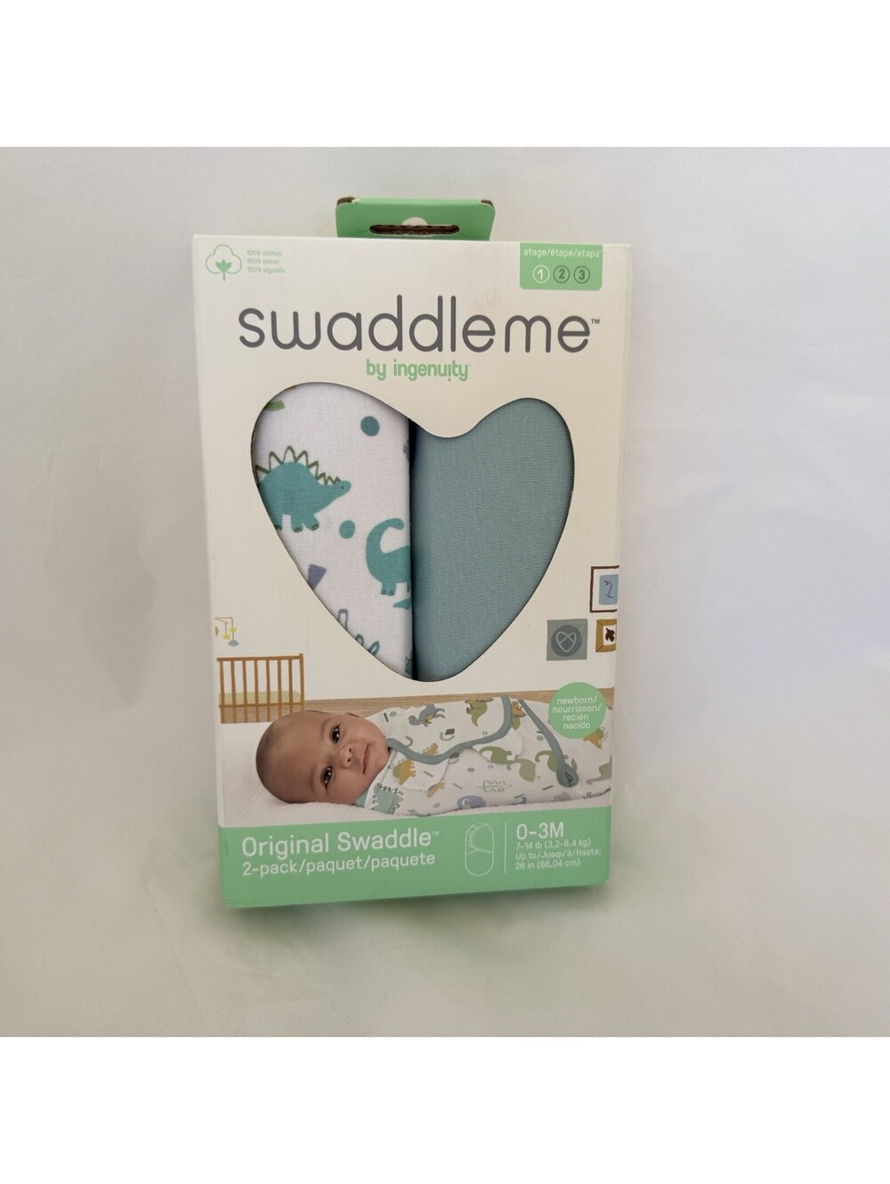 2 Swaddleme NIB 0-3 Newborn 1 Solid Dusty Blue 1 White with Dinosaur Print